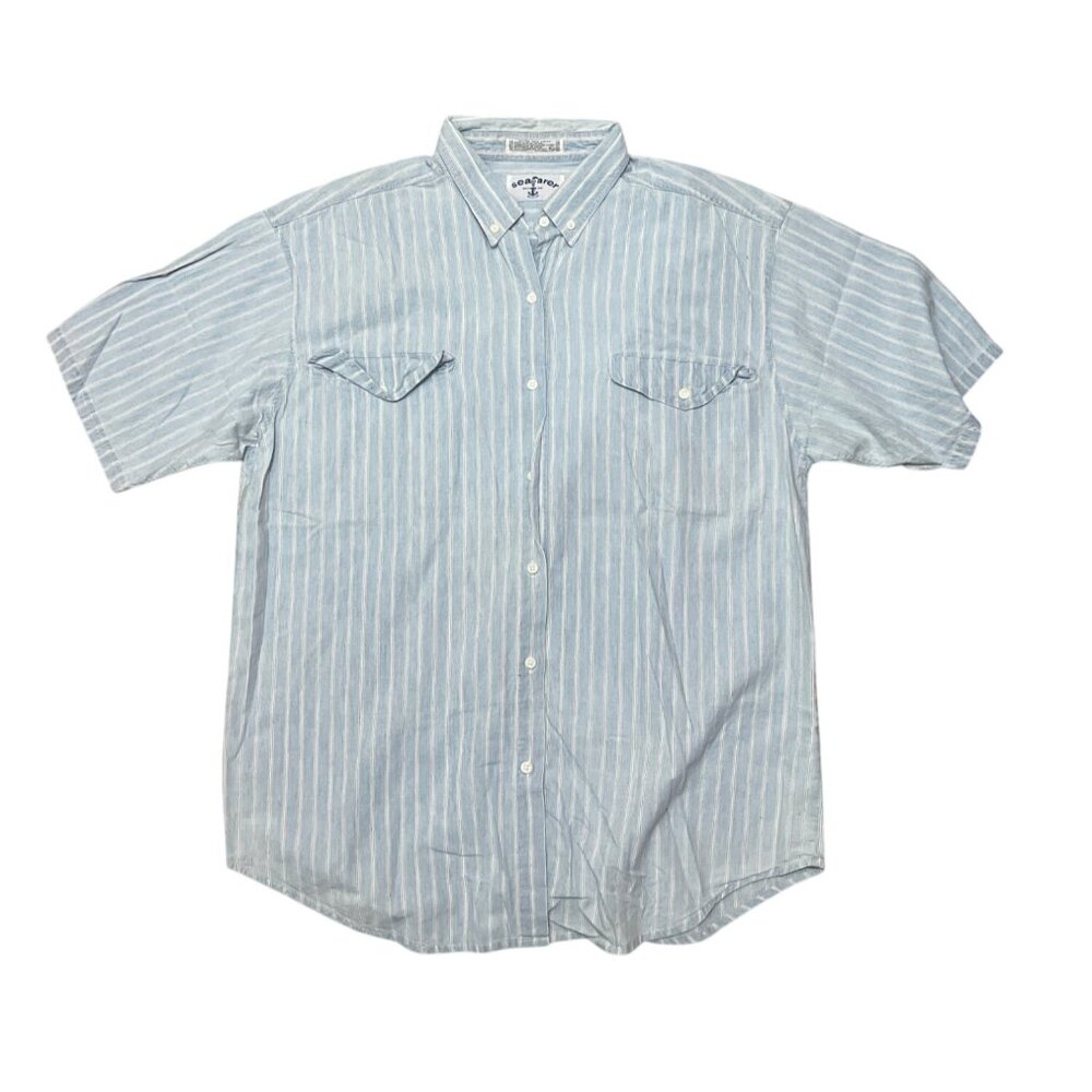 Seafarer Blue & White Striped Button-Up Short Sleeve Mens Shirt XL